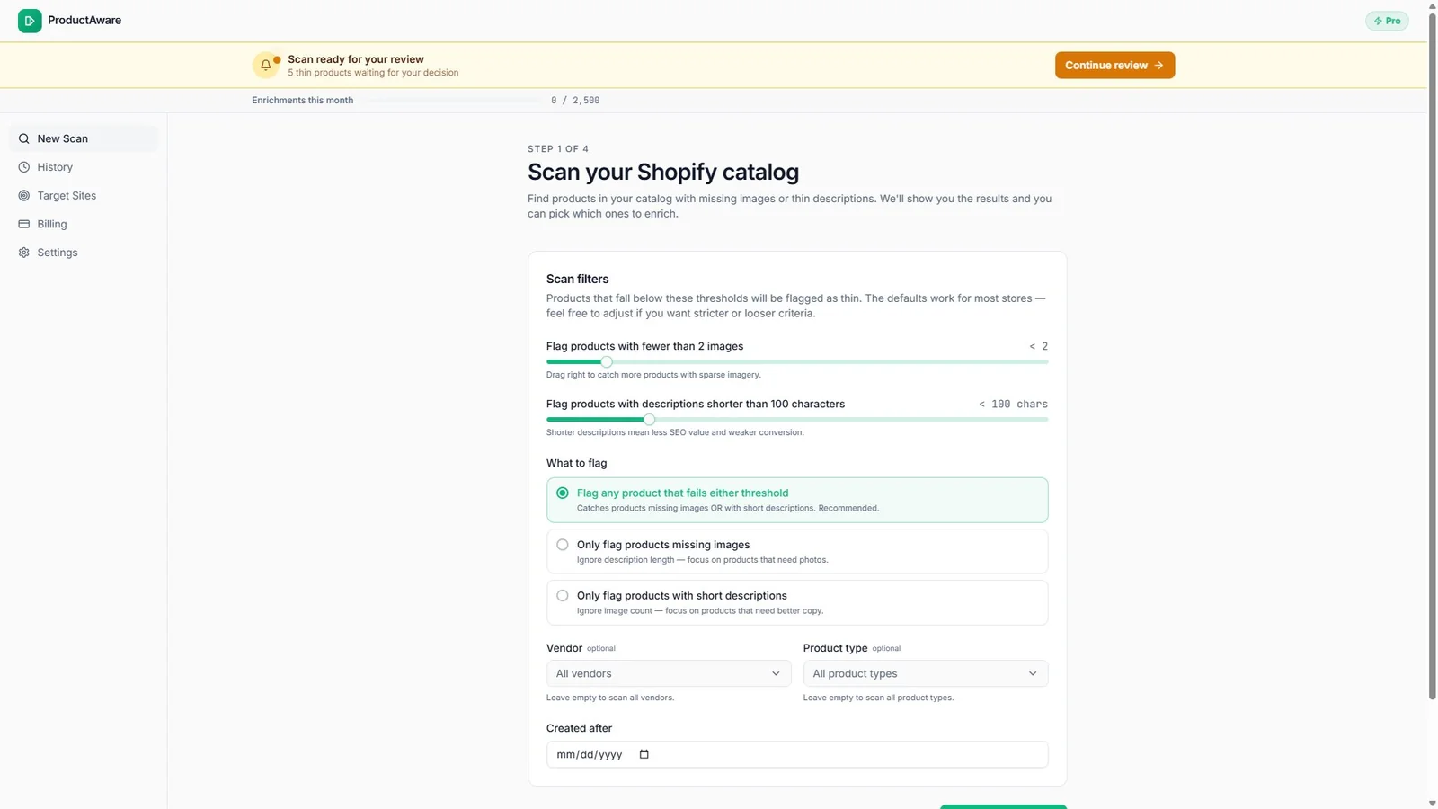 ProductAware catalog scanning view